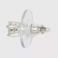 Women's Sterling Silver Stud Earrings Set with Round Cubic Zirconia 3pc - A New Day™ Silver