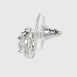 Women's Sterling Silver Cubic Zirconia Round Halo Button Stud Earrings - A New Day™ Silver/Clear