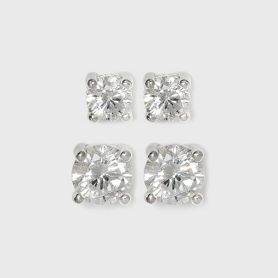 Sterling Silver Duo Round Cubic Zirconia Stud Earring Set 2pc - A New Day™ Clear 4 Sterling Silver Duo Round Cubic Zirconia Stud Earring Set 2pc - A New Day™ Clear - Image 2