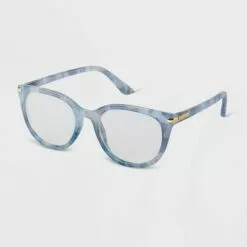 Women's Marble Print Cateye Blue Light Filtering Reading Glasses - A New Day™ Blue