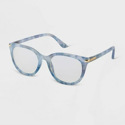 Women's Marble Print Cateye Blue Light Filtering Glasses - A New Day™ Blue 3 Women's Marble Print Cateye Blue Light Filtering Glasses - A New Day™ Blue