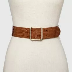 Women's Double Center Prong Belt - A New Day™ Cognac Croc
