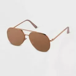 Women's Mirrored Aviator Sunglasses - A New Day™ Rose Gold