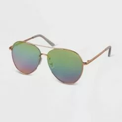Women's Mirrored Aviator Sunglasses - A New Day™ Rose Gold