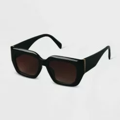 Women's Plastic Angular Square Sunglasses - A New Day™ Black