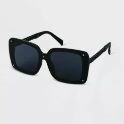 Women's Plastic Square Studded Sunglasses - A New Day™ Black