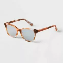 Women's Tortoise Print Square Blue Light Filtering Acetate Glasses - A New Day™ Pink