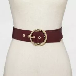 Women's Round Buckle Belt - A New Day™ Burgundy