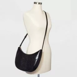 Oval Shoulder Handbag - A New Day™ Black/alligator Print