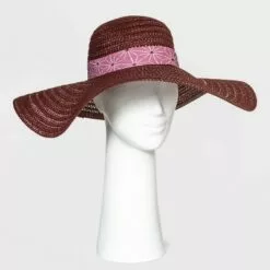 Women's Wide Brim Straw Hat - A New Day™ Burgundy