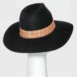 Women's Wide Brim Fedora Hat with Scarf Band - A New Day™ Black