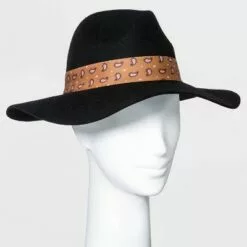 Women's Wide Brim Fedora Hat with Scarf Band - A New Day™ Black -A New Day popular shop unnamed file 2336