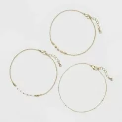 Natural Beads and Discs Anklet Set 3pc - A New Day™ Gold