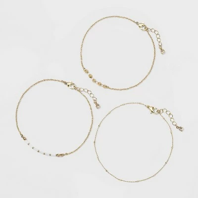 Natural Beads and Discs Anklet Set 3pc - A New Day™ Gold 2 Natural Beads and Discs Anklet Set 3pc - A New Day™ Gold