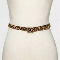 Women's Leopard Print Gold Square Buckle Belt - A New Day™