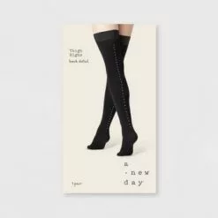 Women's Opaque Nickle Stud Backseam Thigh Highs - A New Dayâ„¢ Black