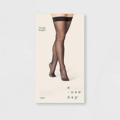 Women's Sheer Square Dot Thigh Highs - A New Day™ Black 3 Women's Sheer Square Dot Thigh Highs - A New Day™ Black