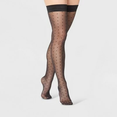 Women's Sheer Square Dot Thigh Highs - A New Day™ Black 4 Women's Sheer Square Dot Thigh Highs - A New Day™ Black - Image 2