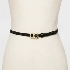 Women's 2pk Double O Ring Buckle Belt - A New Day™ Black/Snake