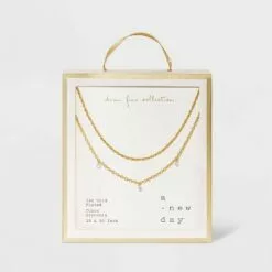 14K Gold Plated Pierced Cubic Zirconia Duo Necklace - A New Day™ 8 14K Gold Plated Pierced Cubic Zirconia Duo Necklace - A New Day™ -A New Day popular shop unnamed file 2865