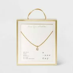 14K Gold Plated Cubic Zirconia Herringbone Bezel Chain Necklace - A New Day™ -A New Day popular shop unnamed file 2877