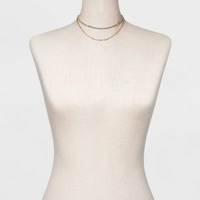 Two Row Rhinestone Chain Necklace - A New Day™ Gold 3 Two Row Rhinestone Chain Necklace - A New Day™ Gold