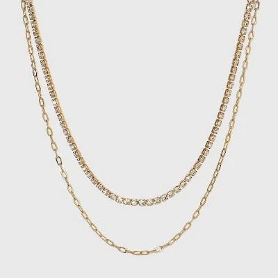 Two Row Rhinestone Chain Necklace - A New Day™ Gold 5 Two Row Rhinestone Chain Necklace - A New Day™ Gold - Image 3