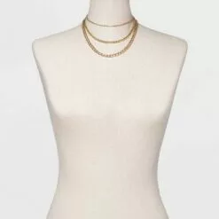 16" Layered Curb Chain Necklace - A New Day™ Gold