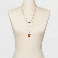 Multi Resin Beads Multi Strand Necklace Set 3pc - A New Day™ Gold