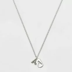 Crystal Sterling Plated Initial Tag Cut Out Pendant Necklace - A New Dayâ„¢ Metallic Silver