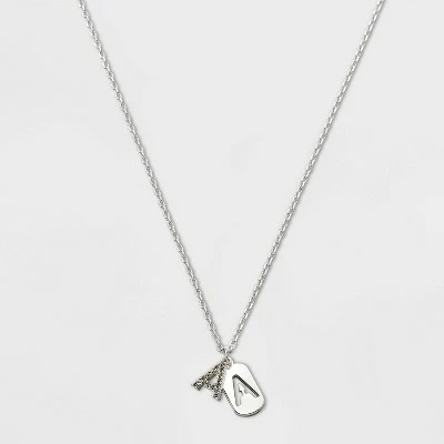 Crystal Sterling Plated Initial Tag Cut Out Pendant Necklace - A New Day™ Metallic Silver 3 Crystal Sterling Plated Initial Tag Cut Out Pendant Necklace - A New Day™ Metallic Silver