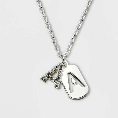 Crystal Sterling Plated Initial Tag Cut Out Pendant Necklace - A New Day™ Metallic Silver 8 Crystal Sterling Plated Initial Tag Cut Out Pendant Necklace - A New Day™ Metallic Silver - Image 6