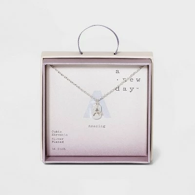 Crystal Sterling Plated Initial Tag Cut Out Pendant Necklace - A New Day™ Metallic Silver 9 Crystal Sterling Plated Initial Tag Cut Out Pendant Necklace - A New Day™ Metallic Silver - Image 7