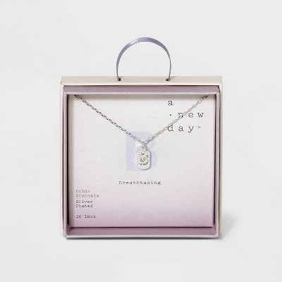 Crystal Sterling Plated Initial Tag Cut Out Pendant Necklace - A New Day™ Metallic Silver 10 Crystal Sterling Plated Initial Tag Cut Out Pendant Necklace - A New Day™ Metallic Silver - Image 8
