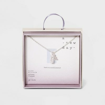 Crystal Sterling Plated Initial Tag Cut Out Pendant Necklace - A New Day™ Metallic Silver 13 Crystal Sterling Plated Initial Tag Cut Out Pendant Necklace - A New Day™ Metallic Silver - Image 11