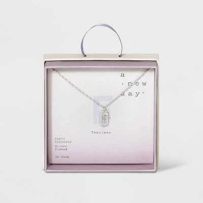 Crystal Sterling Plated Initial Tag Cut Out Pendant Necklace - A New Day™ Metallic Silver 14 Crystal Sterling Plated Initial Tag Cut Out Pendant Necklace - A New Day™ Metallic Silver - Image 12