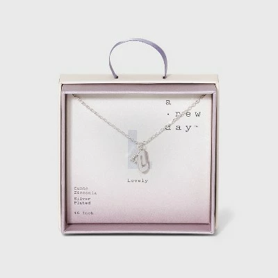 Crystal Sterling Plated Initial Tag Cut Out Pendant Necklace - A New Day™ Metallic Silver 20 Crystal Sterling Plated Initial Tag Cut Out Pendant Necklace - A New Day™ Metallic Silver - Image 18