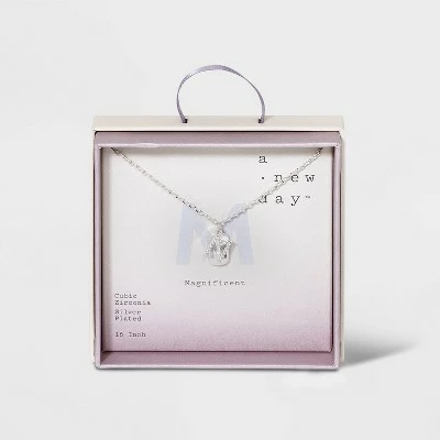 Crystal Sterling Plated Initial Tag Cut Out Pendant Necklace - A New Day™ Metallic Silver 21 Crystal Sterling Plated Initial Tag Cut Out Pendant Necklace - A New Day™ Metallic Silver - Image 19