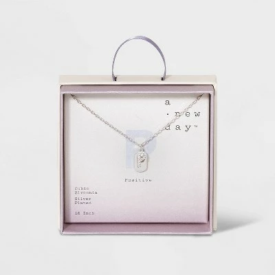 Crystal Sterling Plated Initial Tag Cut Out Pendant Necklace - A New Day™ Metallic Silver 24 Crystal Sterling Plated Initial Tag Cut Out Pendant Necklace - A New Day™ Metallic Silver - Image 22