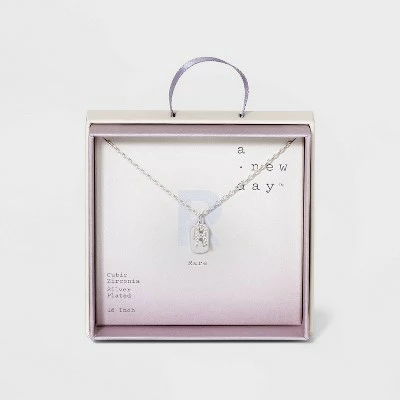 Crystal Sterling Plated Initial Tag Cut Out Pendant Necklace - A New Day™ Metallic Silver 26 Crystal Sterling Plated Initial Tag Cut Out Pendant Necklace - A New Day™ Metallic Silver - Image 24