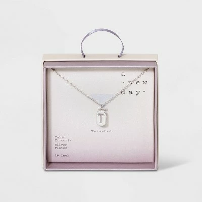 Crystal Sterling Plated Initial Tag Cut Out Pendant Necklace - A New Day™ Metallic Silver 28 Crystal Sterling Plated Initial Tag Cut Out Pendant Necklace - A New Day™ Metallic Silver - Image 26