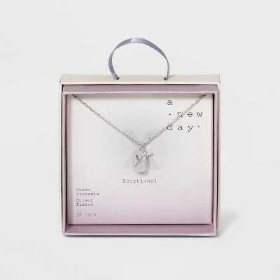 Crystal Sterling Plated Initial Tag Cut Out Pendant Necklace - A New Day™ Metallic Silver 32 Crystal Sterling Plated Initial Tag Cut Out Pendant Necklace - A New Day™ Metallic Silver - Image 30