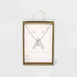 Silver Plated Cubic Zirconia Initial Chain Pendant Necklace and Earring Set - A New Day™ -A New Day popular shop unnamed file 3042