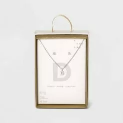 Silver Plated Cubic Zirconia Initial Chain Pendant Necklace and Earring Set - A New Day™ -A New Day popular shop unnamed file 3046