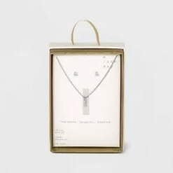 Silver Plated Cubic Zirconia Initial Chain Pendant Necklace and Earring Set - A New Day™ -A New Day popular shop unnamed file 3051