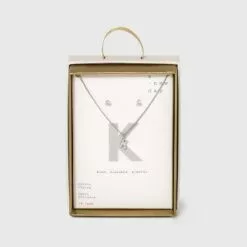 Silver Plated Cubic Zirconia Initial Chain Pendant Necklace and Earring Set - A New Day™ 46 Silver Plated Cubic Zirconia Initial Chain Pendant Necklace and Earring Set - A New Day™ -A New Day popular shop unnamed file 3053