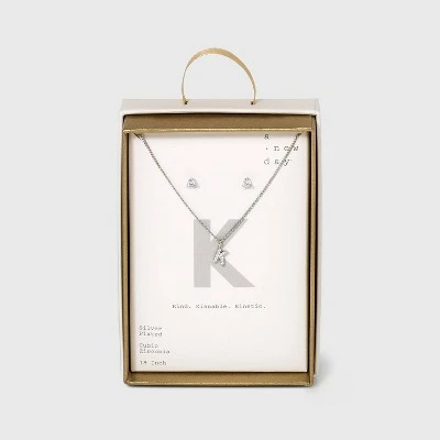 Silver Plated Cubic Zirconia Initial Chain Pendant Necklace and Earring Set - A New Day™ 17 Silver Plated Cubic Zirconia Initial Chain Pendant Necklace and Earring Set - A New Day™ - Image 15