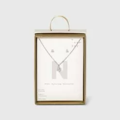 Silver Plated Cubic Zirconia Initial Chain Pendant Necklace and Earring Set - A New Day™ -A New Day popular shop unnamed file 3056