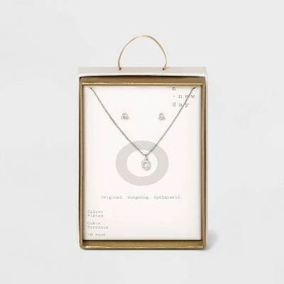 Silver Plated Cubic Zirconia Initial Chain Pendant Necklace and Earring Set - A New Day™ 21 Silver Plated Cubic Zirconia Initial Chain Pendant Necklace and Earring Set - A New Day™ - Image 19