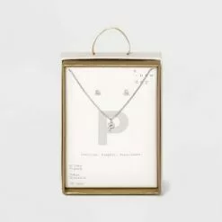 Silver Plated Cubic Zirconia Initial Chain Pendant Necklace and Earring Set - A New Day™ 51 Silver Plated Cubic Zirconia Initial Chain Pendant Necklace and Earring Set - A New Day™ -A New Day popular shop unnamed file 3058